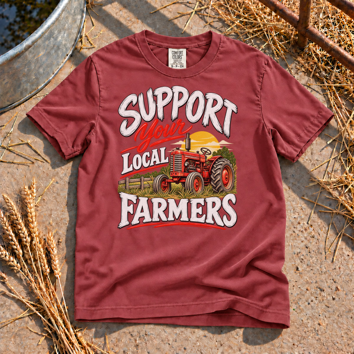 Support Your Local Farmers T-Shirt in Brick
