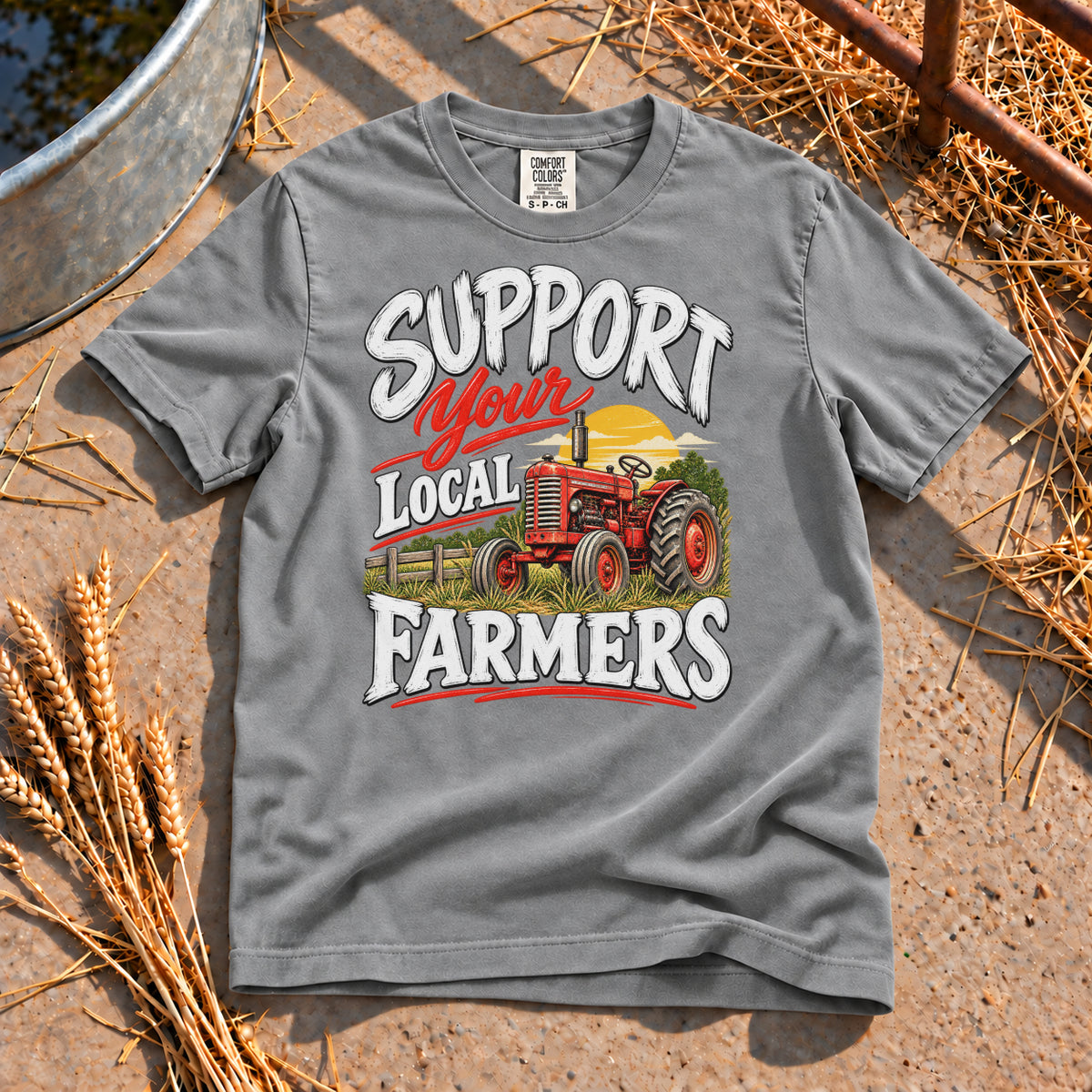 Support Your Local Farmers T-Shirt in Grey