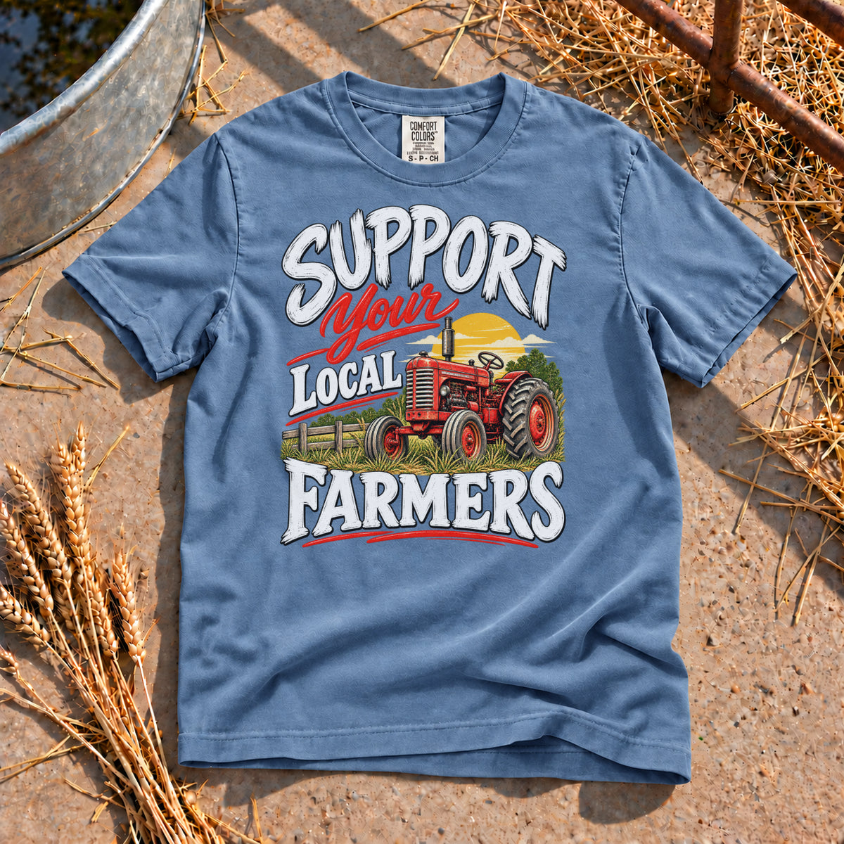 Support Your Local Farmers T-Shirt in Blue Jean
