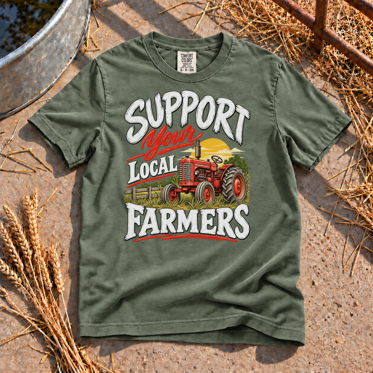 Support Your Local Farmers T-Shirt in Moss