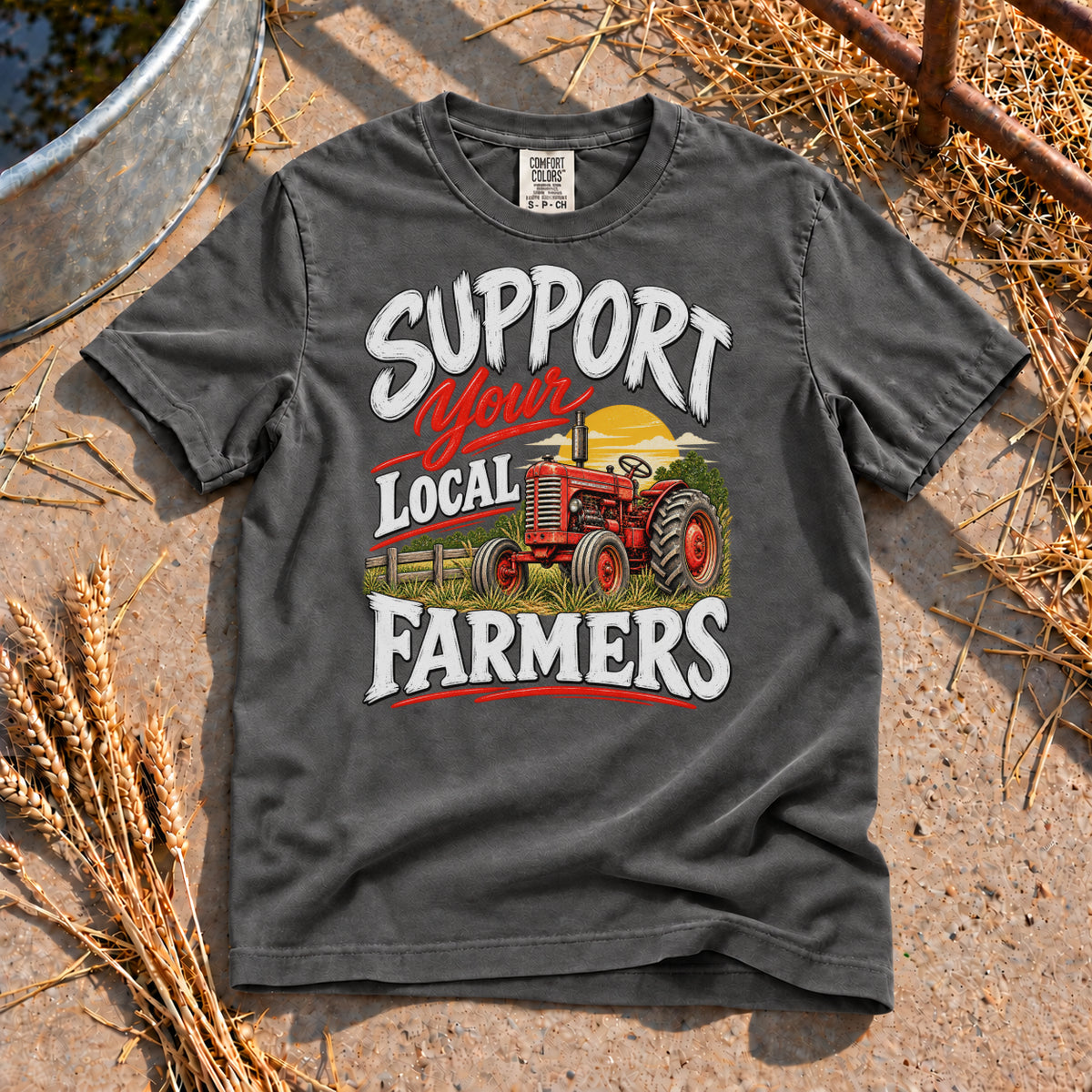 Support Your Local Farmers T-Shirt in Pepper