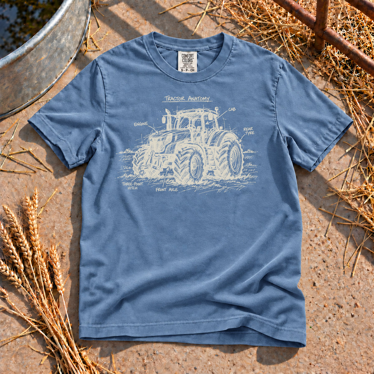 Tractor Anatomy T-Shirt in Blue Jean
