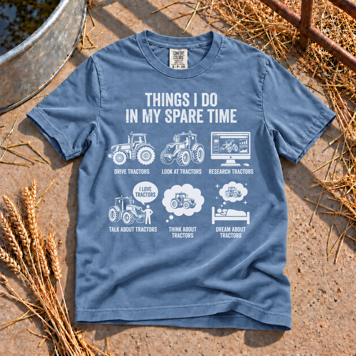 Tractor Mad T-Shirt in Blue Jean